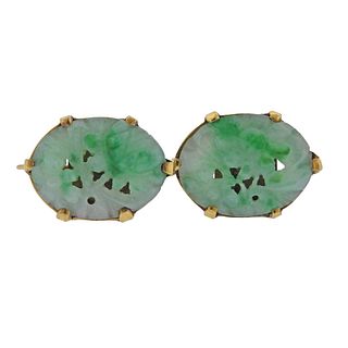 Carved Jade Gold Earrings