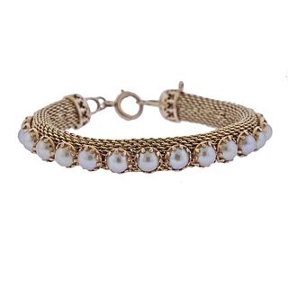 1960s 14k Gold Pearl Bracelet