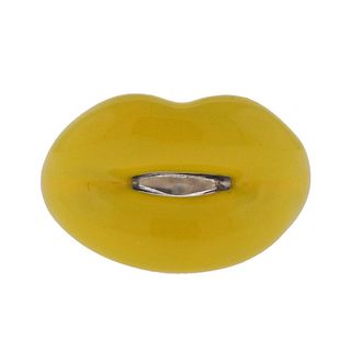 Solange Azagury Partridge Yellow Enamel Silver Hot Lips Ring