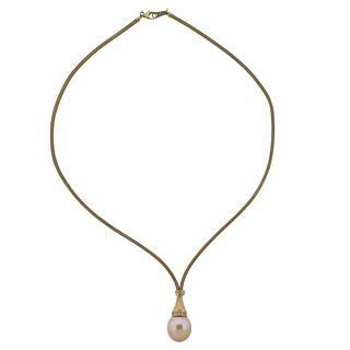 18k Gold South Sea Pearl Diamond Pendant Necklace