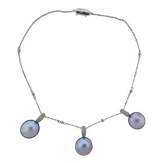 18k Gold Mabe Pearl Diamond Pendant Necklace