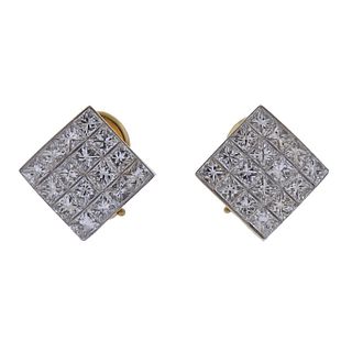 18k Gold 3.25ctw Princess Cut Diamond Earrings