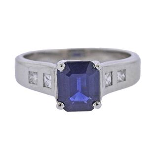Jeff Cooper Platinum Sapphire Diamond Engagement Ring