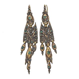 Antique Iberian Emerald Gold Earrings
