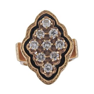 Antique 14k Gold Diamond Enamel Ring
