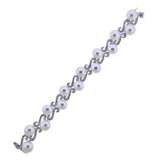 18k Gold Pearl Diamond Bracelet 