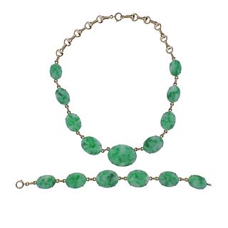 Tiffany & Co 14k Gold Jade Bracelet Necklace Set