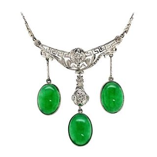Platinum Jade Diamond Drop Necklace