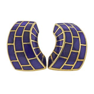 Angela Cummings 18k Gold Blue Enamel Earrings