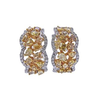 GIA Fancy Brown Yellow White Diamond Gold Earrings