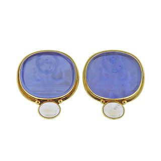 Maz Venetian Glass Intaglio Moonstone Gold Earrings