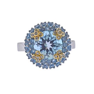 Blue Topaz Diamond Gold Ring