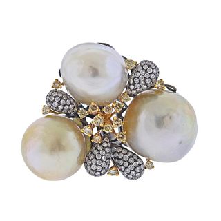 Baroque Pearl Diamond Gold Cocktail Ring
