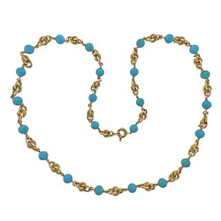 Turquoise Gold Long Necklace