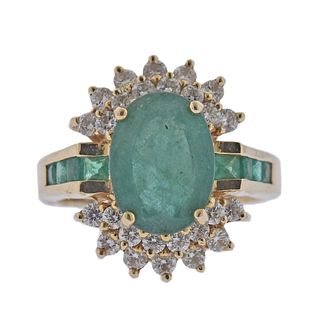 14k Gold Emerald Diamond Cocktail Ring