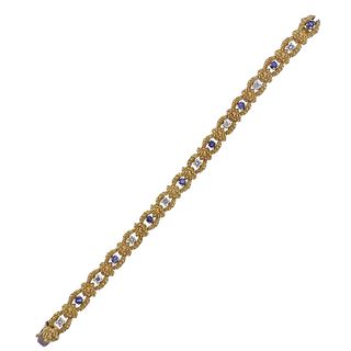 Vintage 18k Gold Diamond Sapphire Bracelet