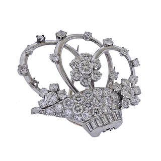 Platinum Diamond Bridal Basket Brooch Clip