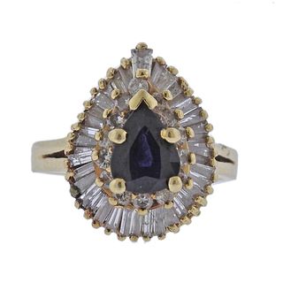 14k Gold Diamond Sapphire Cocktail Ring