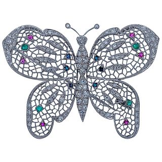 18k Gold Diamond Gemstone Butterfly Brooch