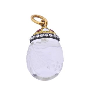Faberge Antique Russian Diamond Enamel Crystal Egg Pendant