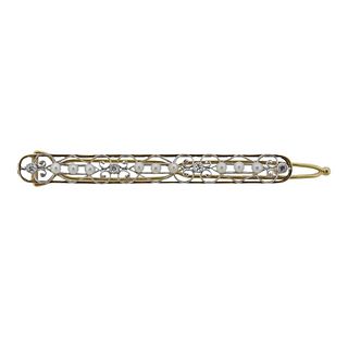 Antique 14k Gold Pearl Diamond Hair Clip 