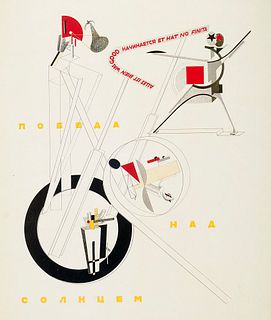 Lissitzky, El "Figurinenmappe ""Sieg über die Sonne"" 1923. Neu hg. von Axel Bruchhäuser. Mit 1 typogr. Tafel u. 10 farb. Reproduktionen. Lauenförde, 