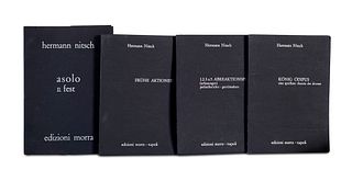 Nitsch, Hermann Sammlung von vier Schriften der Edizioni Morra. Teils von Nitsch handsigniert. 4°. Teils in Typoskript. Schwarze Pappumschläge. OBrosc