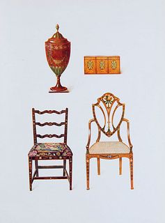 Macquoid, Percy A History of English Furniture. 4 Bände. Mit 60 Farbtafeln nach S. Slocombe und 935 Textabbildungen. London 1925-1928. Fol. OLwd. mit 