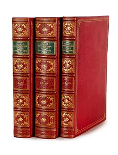 Rennemüller, F. 3 rote Ganzmaroquinbände mit dreif. Deckelfileten und Eckfleurons, reicher RVerg., dreif. Filetenverg. auf Innenkanten, Kopfgoldschnit