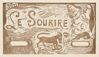 Gauguin, Paul Le Sourire. (1899/1900), wohl späterer Abzug. Holzschnitt auf Velin. 10 x 18 cm (22 x 30 cm). Auf Unterlage montiert und unter Glas gera