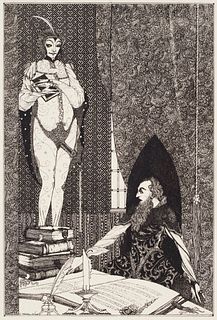 Nagel-Diek, Carl Mephisto erscheint dem alten Faust. (1929.) Radierung auf aufgewalztem Japan. 23 x 16 cm (46 x 35 cm). Signiert und nummeriert in Gra