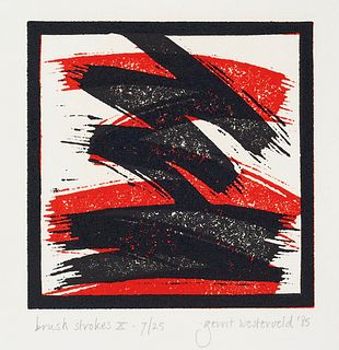 Westerveld, Gerrit Brush Strokes. Mappe mit 10 Farbholzschnitten in Schwarz und Rot auf Fabriano Bütten. Bergen op Zoom, Selbstverlag des Autors, 1985