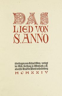   Das Lied von S. Anno. Übertragen von Richard Benz. Heidelberg und Offenbach, Wilhelm Gerstung, 1924. Hellbrauner Originalkalblederband von Helene Fa