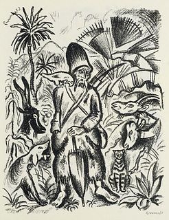 Defoe, Daniel Robinson Crusoe. Mit 2 signierten Original-Lithographien u. 85 Zeichnungen von Richard Seewald. München, Goltz, (1919). 6 Bll., 317 S. F