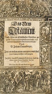   "(Das ist, alle Bücher Alts und News Testaments ... verteutscht ... durch J. Dietenberger.) Köln, J. Quentel, 1587. Mit 1 figürlichen Holzschnitt-Ti