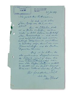 Brod, Max Eigenhändiger Brief mit Unterschrift an Hans Rittermann im Sender Freies Berlin, Abteilung Literatur. Tel Aviv, 31. Juli 1957. 1 S. auf 1 Lu