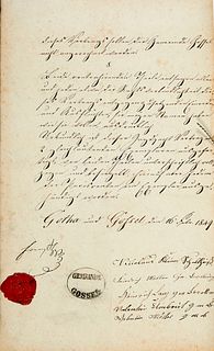 Ernst II. von Sachsen-Coburg-Gotha Vertrag über die Erpachtung der Jagd im Gossler Gemeinde-Holz. Gotha u. Gossel, 16. Feb. 1849. 4,5 S. auf 4 Bl. (je