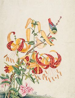   Sammlung von 8 prachtvollen Original-Zeichnungen mit floraler Motivik. China, 19. Jh. Je Gouache und Aquarelle auf Reispapier, teilweise weiß gehöht
