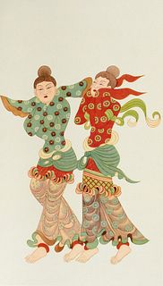 Avril, (Philippe) Tun-Huang Mural Paintings. Peking, Cultural Obejcts Press, 1957. Mit 69 farb. Tafeln. Tit., 4 u. 3 Bl., 69 Taf. Fol. Lose Bl. in Lwd