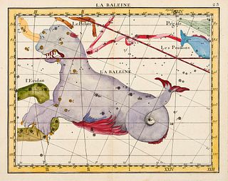  Zwei Sternkarten aus Fortins Atlas Céleste de Flamstéed. La Baleine und Hémisphère Austral. Je handkolorierter Kupferstich auf Papier. Blattmaße je 