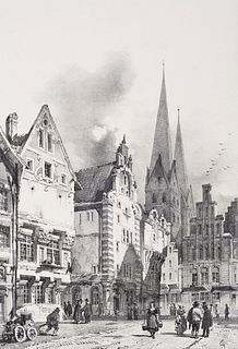 Durand, André Sammlung von 4 Ansichten von Lübeck. Um 1840. Je Lithographie auf festem Papier. Blattmaße je 54 x 34 cm. Je im Stein signiert.