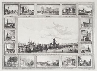  Hamburg von der Aussen Alster. Lithographie auf Papier. 34,5 x 47,5 cm (43 x 59 cm). Nach F. Meyer bei H.P. Spiro, Hamburg um 1850. Punktuell auf Un