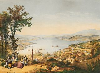 Schwabe (Lithograf) Constantinopel. Um 1850. Farbige Lithographie auf Papier. Verlag A. Sacco, Berlin. Gedruckt bei A. Hölzer. Sichtmaß 32 x 43 cm. De
