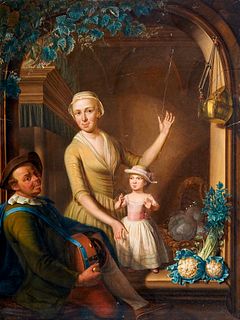 Reyers, Nicolaas Frau mit Kind und Drehorgelspieler. 1780. Öl auf Holz. 41 x 32 cm. Signiert und datiert.
