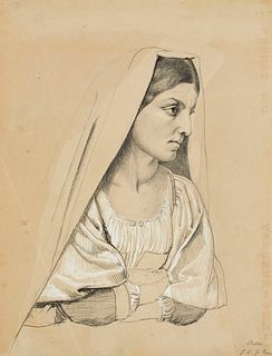 Kühne u.a., Henriette Album mit über 40 Handzeichnungen, zahlreichen Original Graphiken sowie Photographien. Um 1860-1890. Quer-4°. Montiert in Ldr. d