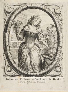 Swidde, Willem Odoratus. l'Odeur. a Smelling. de Reuk. Nach David van der Plas. Amsterdam, Nicolaes Visscher, um 1680. Kupferstich auf Papier. 21 x 15