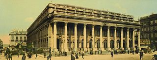   Bordeaux. Le Grand Théâtre. Vintage. Kolorierter Albuminabzug. Um 1900. Format ca. 22 x 57 cm. Auf Karton aufgezogen.