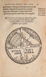 Mizauld, Antoine De mundi sphaera, seu Cosmographia, Libri tres: figuris et demonstrationibus illustrati. Mit Holzschnitt-Druckermarke auf Titel u. 41