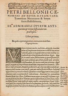 Belon, Pierre De admirabili operum antiquorum et rerum suspiciendarum præstantia. Libri primus. De medicato funere seu cadaure condito & lugubri defun