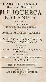 Linné, Carl von Philosophia Botanica in qua explicantur fundamenta Botanica. Mit 9 Kupfertafeln u. 2 Textholzschnitten., wie häufig ohne das Porträt. 